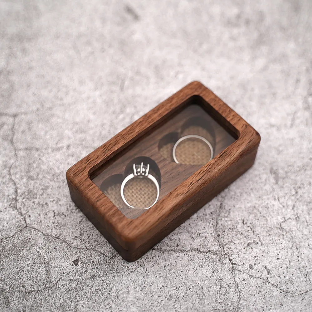 Drewniane pudełka na biżuterię prezent wrap przezroczysty okno naszyjnik wisiorek przechowywanie kreatywnych para pierścień pudełko na ślub zwyczaj