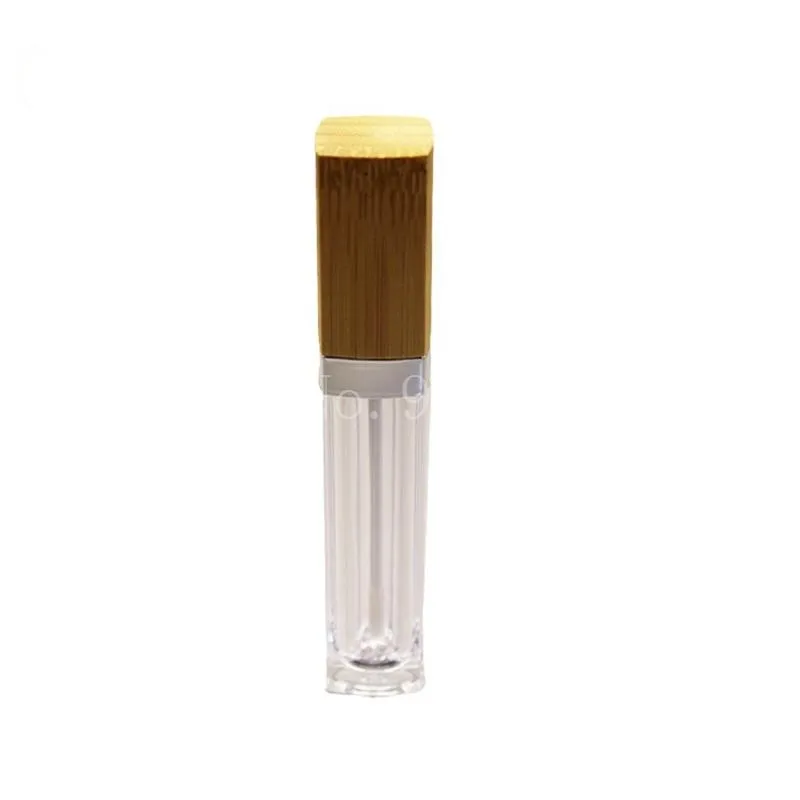 Förvaringsflaskor burkar 6 ml fyrkantig kosmetisk läppglansglasyrborste behållare bambu lock makeup läppstift rör läppglans pack flaskan acces