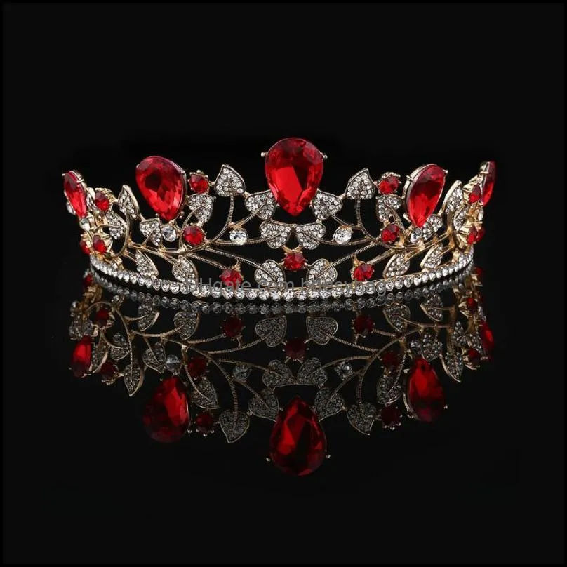 Other Fashion Women Wedding Bridal Tiara Crown Baroque Barrettes Hairband Clip (Red)