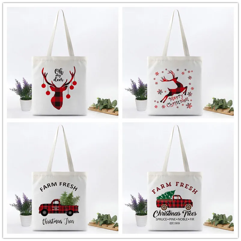 ECO Przyjazny DEER DEER Snowflake Boże Narodzenie Torby Na Zakupy Party Favor Torebki Spożywczy Płótno Ramię Storage Torba Business Holiday Prezent Th0082