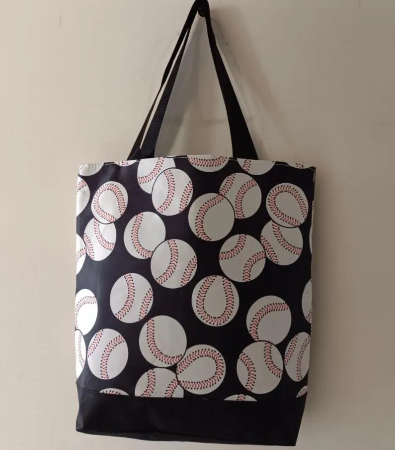 Stor väska Olika stil baseballstygnkassar 5 färger Mesh Handtag Axelväska Stitched Print Tote Handväska Canvas Sport Travel Beach