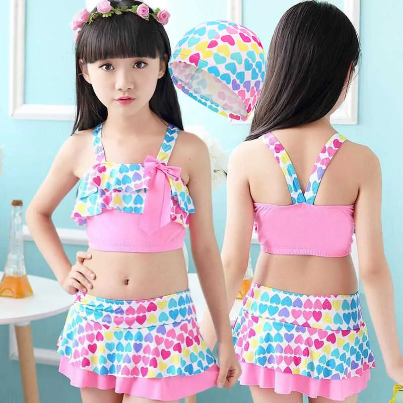 Crianças Swimwear Meninas Bonito Amor Dois Peças Suits Princesa Menina Terno Crianças Tankini Banhando Praia Saia Terno