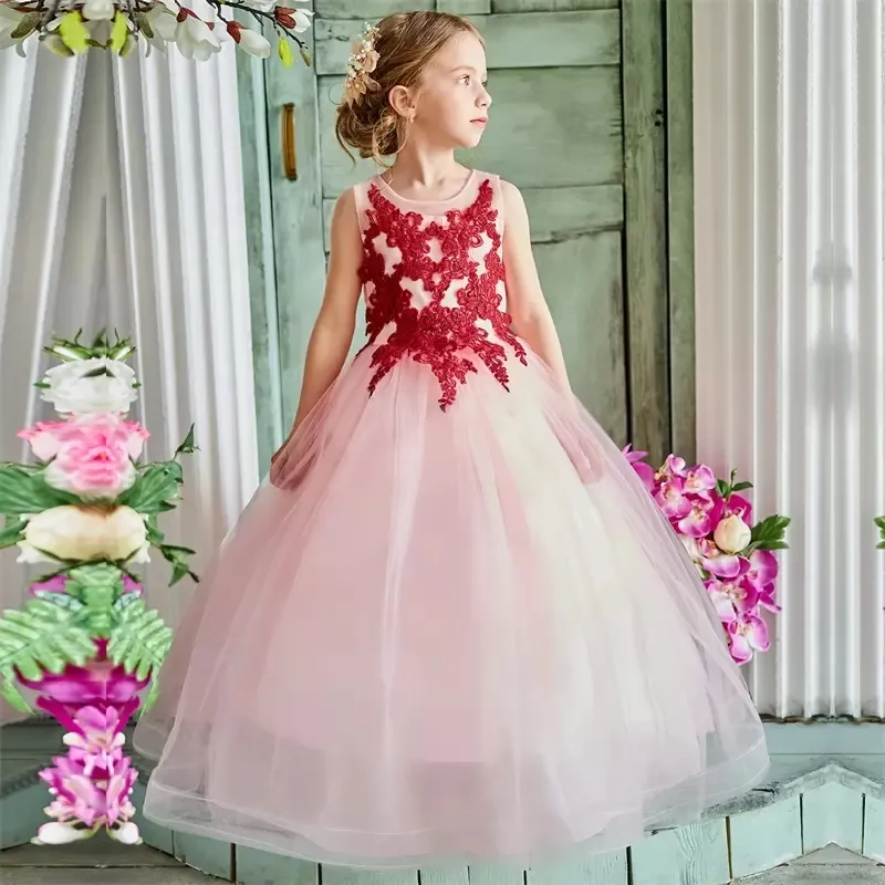 Nouvelles adolescentes princesse fleurs robe de soirée de mariage filles robes pour noël nouvel an robe pour les 2-14 ans