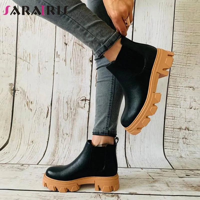 Boots Sarairis Fashion Casual Motorcycle Femme Plateforme Chunky Heels Femme Short 2021 Brand Street Cool Chaussures femme