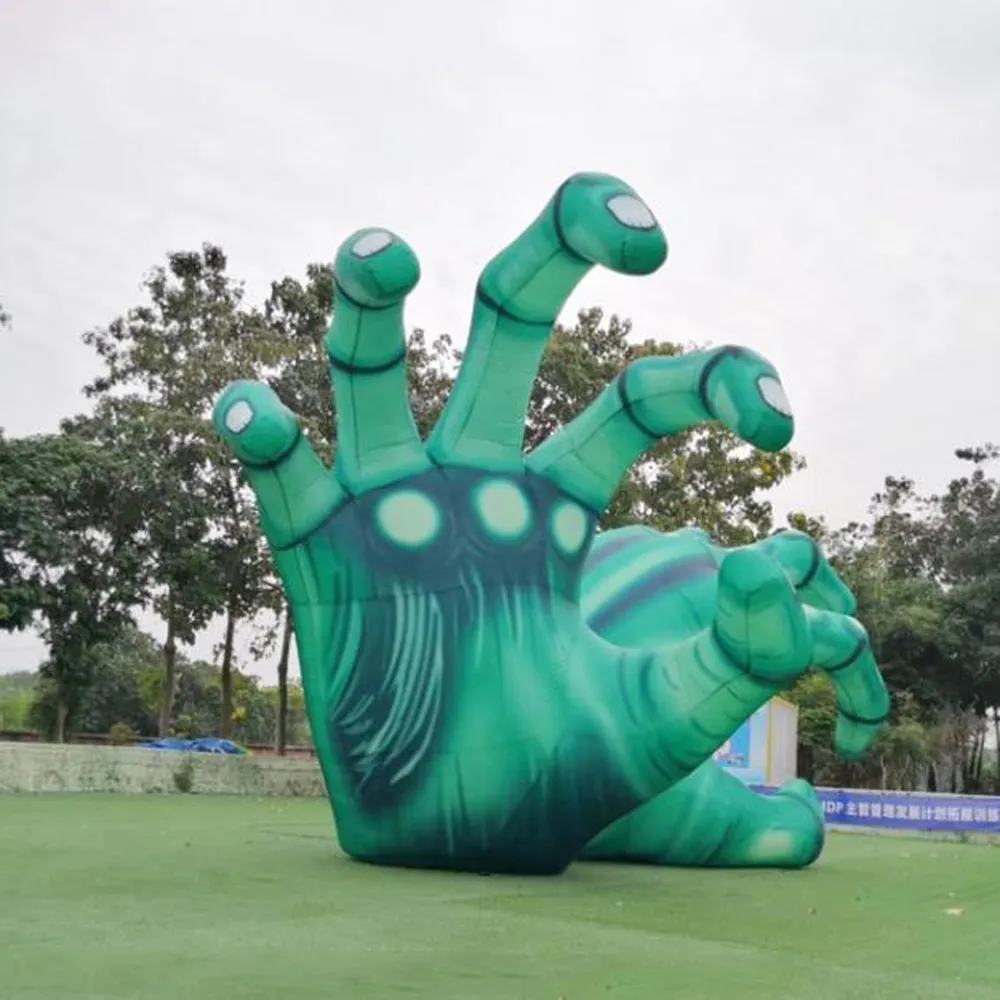 Anpassad Giant Green Uppblåsbara Halloween Yard Dekorationer Skräckskelett Hand för utomhus