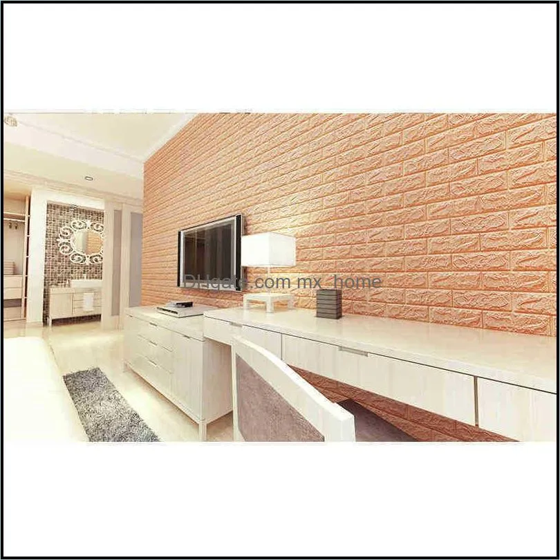 DIY 70*77cm Self Adhensive 3D Brick Stickers Living Decor Foam Waterproof Wall Covering For Kids Room TV1 5T9A