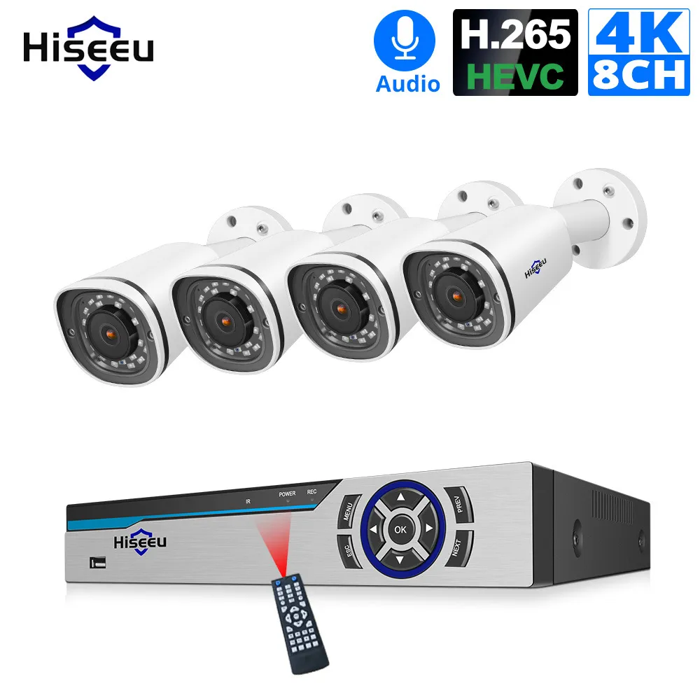 Hiseeu 8CH 4K POE NVR Kit H.265 CCTV Sistema De Segurança 8MP