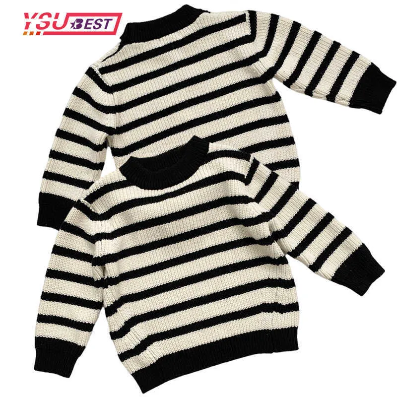 Autumn Winter 2021 Baby Boys Sweater Children Knitted Clothes Kids Pullover Jumper Toddler Striped Warm Girl Sweater Boys Cotton Y1024