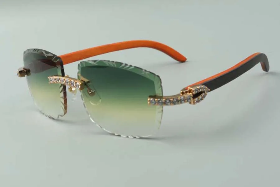 2021 Designers Solglasögon 3524023 XL Diamanter Cuts Lens Natural Orange Trä Temples Glasögon, Storlek: 58-18-135mm