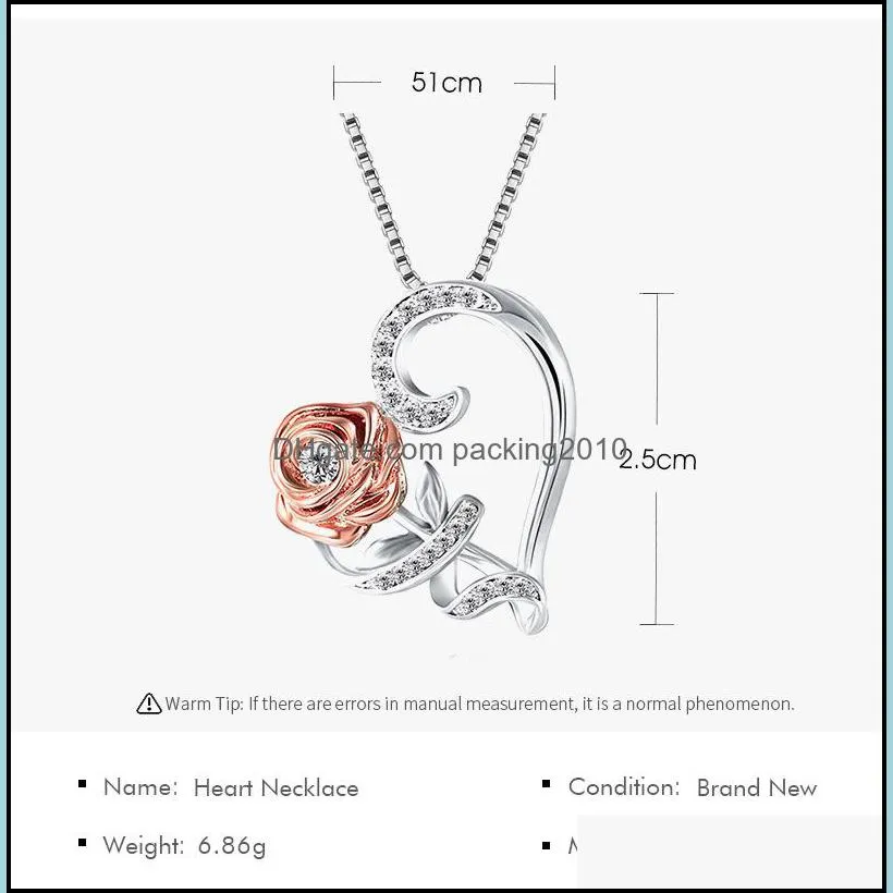 Fashion Rose Heart Pendant Valentines Designer Necklace Womens Jewelry Gifts Women Zircon Allloy Necklace Valentines Day Gift GWA11831
