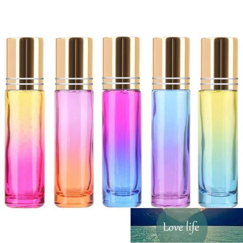 wholesale Storage Bottles & Jars Gradient Ball Bottle 5pcs 5ml Thick Glass Roll On Essential Oil Empty Parfum Roller 5 Colors With Gold Cover Factory price expert design Quality