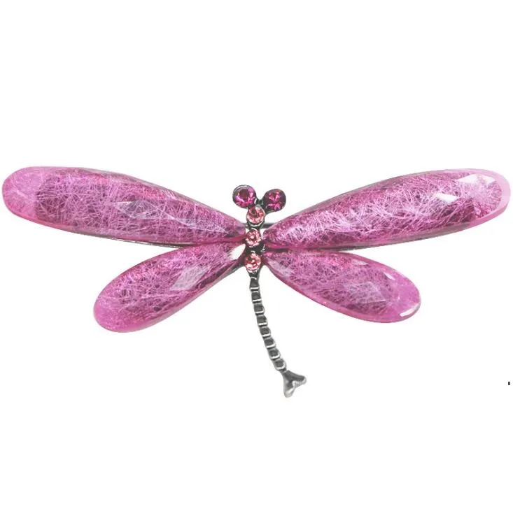 new 8 Colors Retro Insect Brooch Resin Acrylic Brooches Alloy Rhinestone Pins Jewelry Accessories Electroplate Dragonfly EWD7820