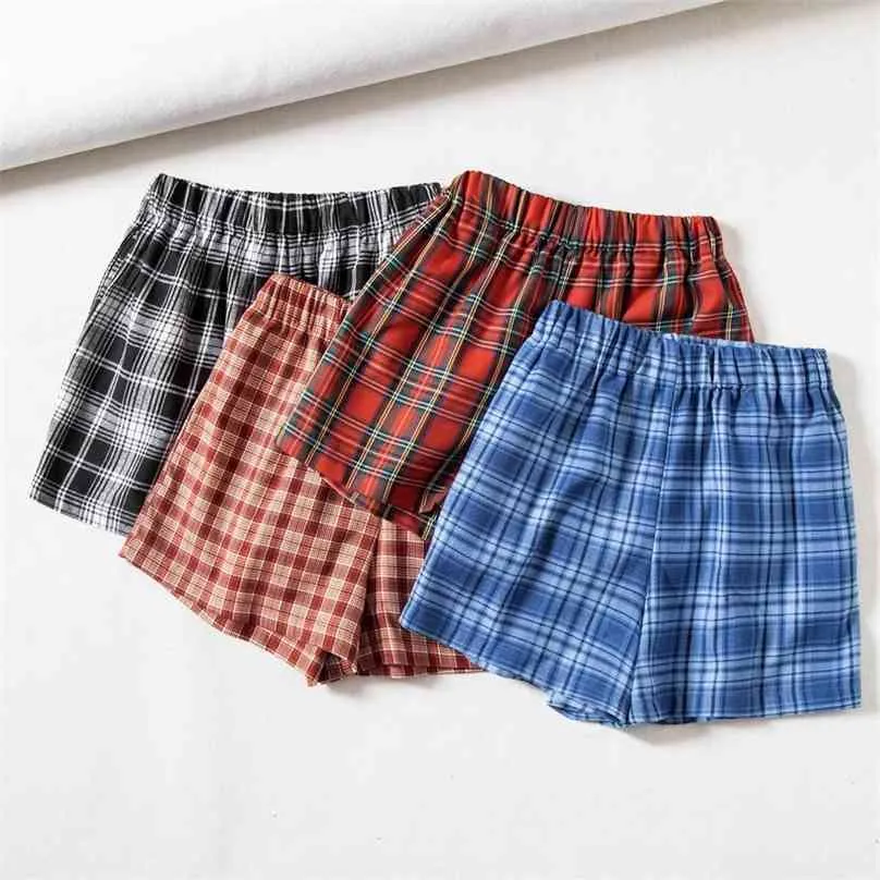 BN851 European och American Women's Elastic Waist Plaid Fritid Shorts 210719