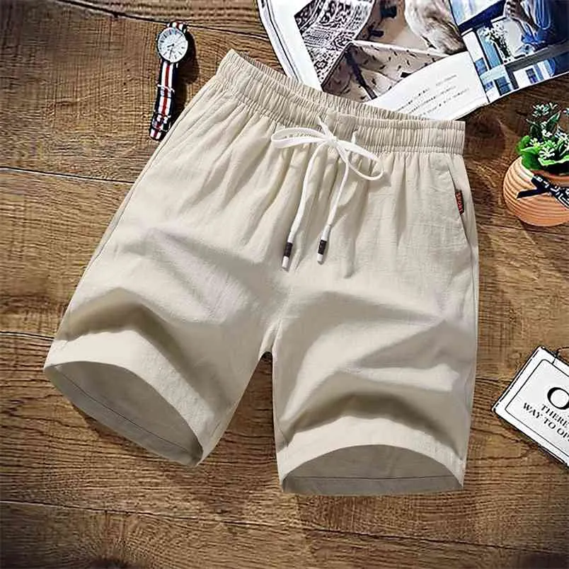 M-9XL 100% Cotton Shorts Men Summer Solid Casual Cargo Plus Size 9XL Beach Linen Boardshort 5 210629