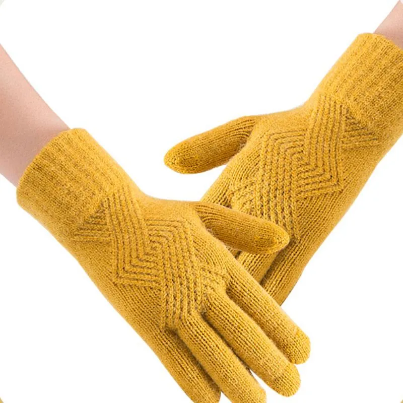 Sports Gloves Korean Female Winter Knitted Full Finger Men Solid Woolen Touch Screen Mittens Women All-match Warm Cycling Driving Glove