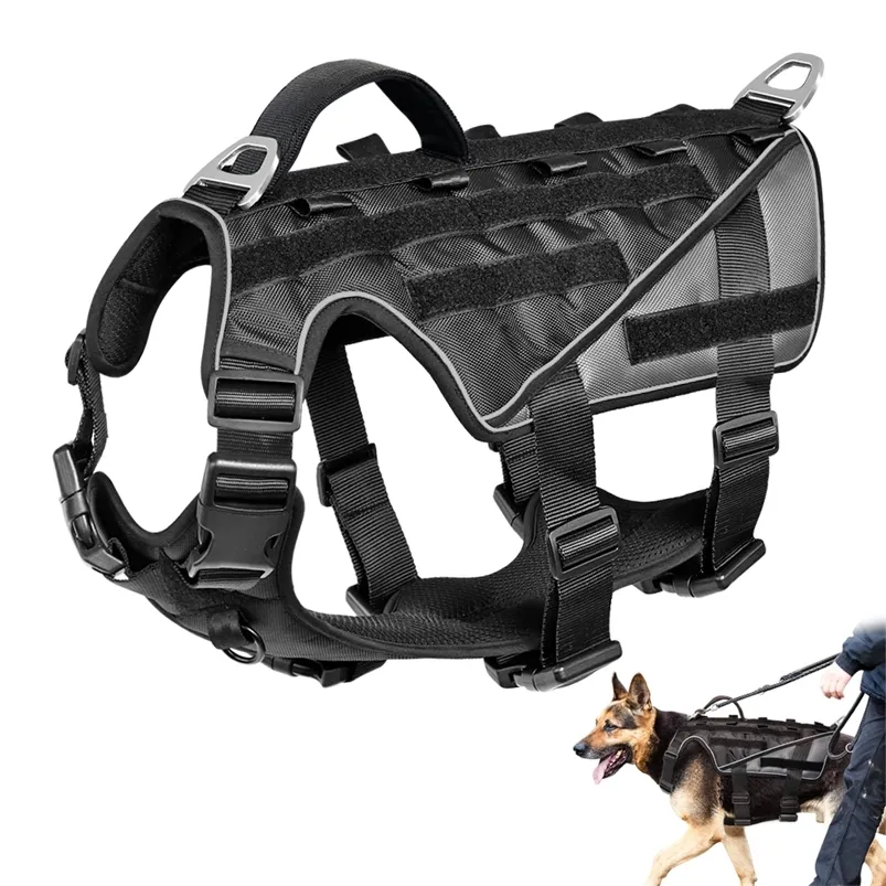 Arnês Tático Militar Dog de Nylon Reflexivo Dog de Trabalho Fio Ajustável Treinamento para Cães Grandes Médio Pastor Alemão 210729