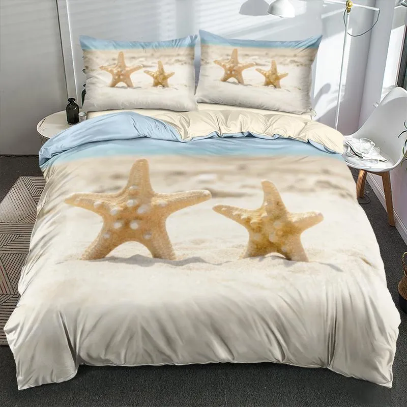 Ensembles de literie Couple de luxe Starfishes Set Set Custom Design Quilt / Housse de couette Double King Taille 203x230cm Linge de lit Textile