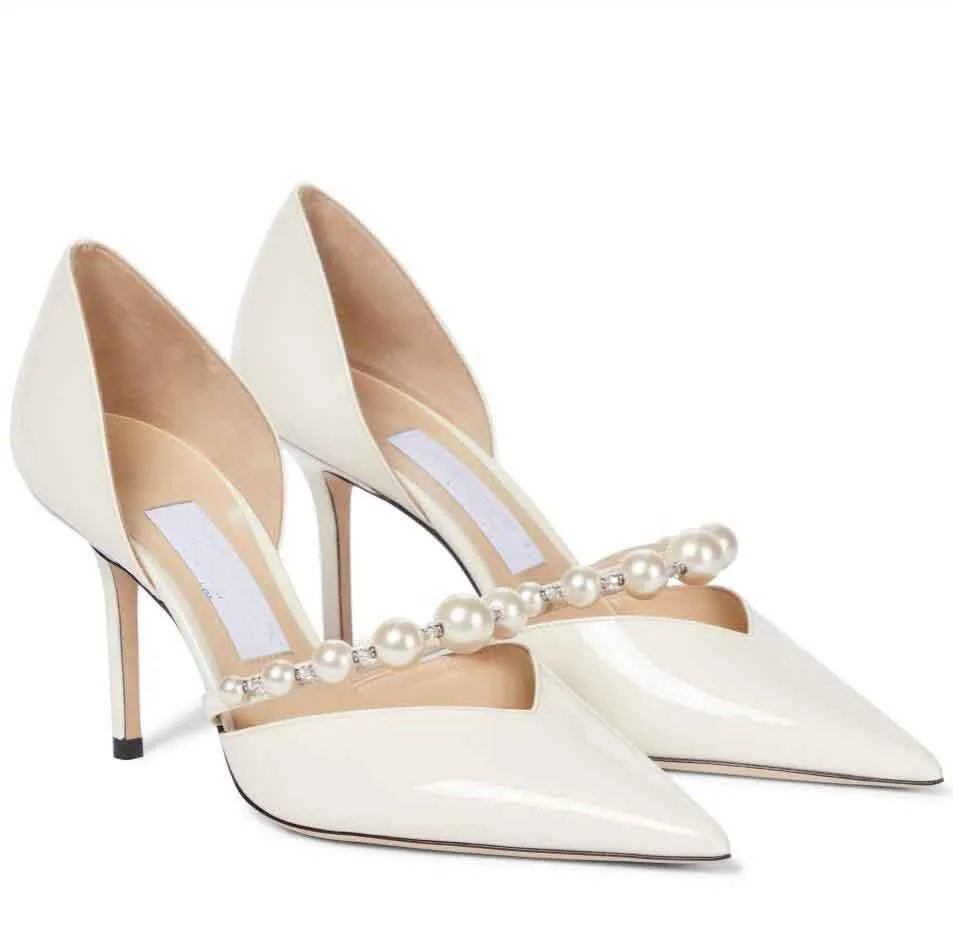 Kvinnors sommarmodemärke Bee Crystal Dress Shoes Embellation Pointed-Toe Sandaler Kvinnor Pumpar Lady Wedding Edit Bride Casual Walking Womens High Heels