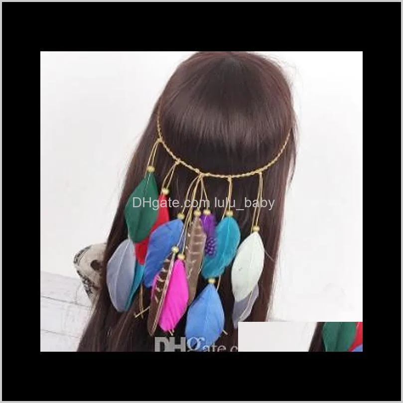 40pcs/lot diy simple multi bohemian style tassel headbands peacock feathers hair band styling tools accessories ha680