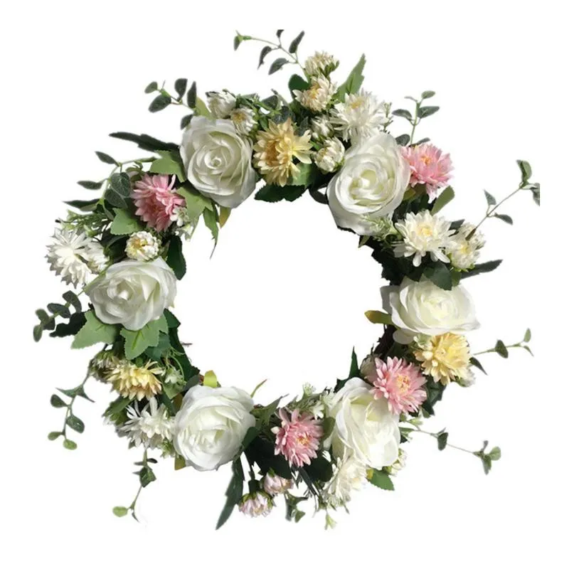 Couronne de fleurs artificielle Rose porte printemps réaliste pour mariage avant fenêtre mur décor à la maison couronnes de fleurs décoratives