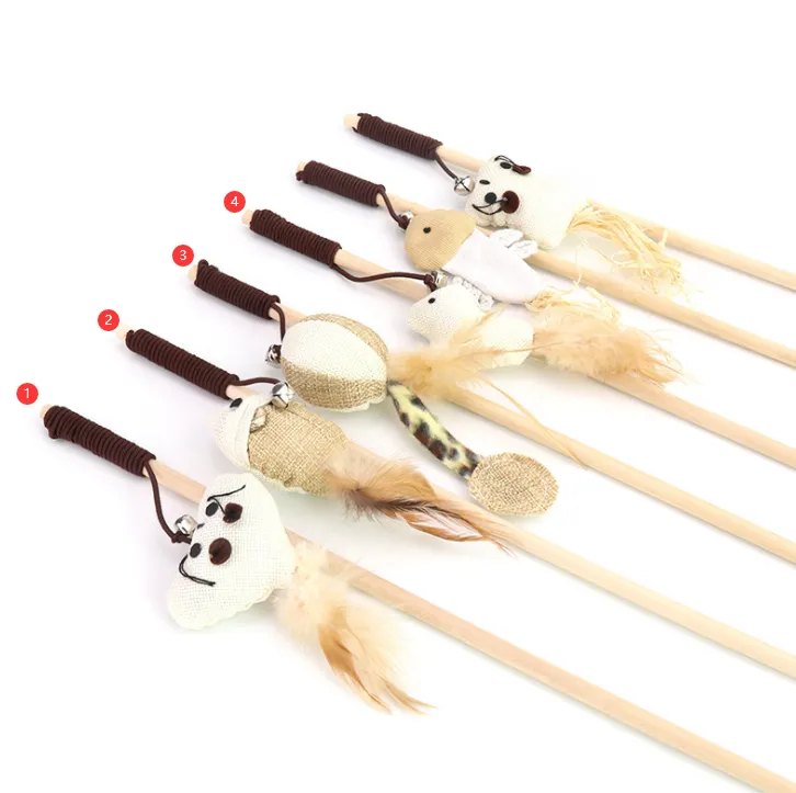 Pet Cat Catnip Natural Wooden Cat Toy With Bell Cat Teaser Rod Bar Wooden Protecting Furniture