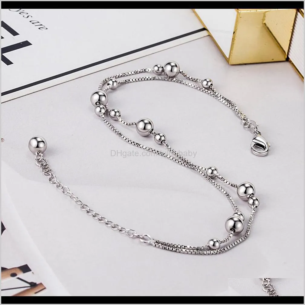 100% 925 sterling silver beach foot anklet for women bohemian simple double chain anklets summer bracelet on the leg jewelry f1219