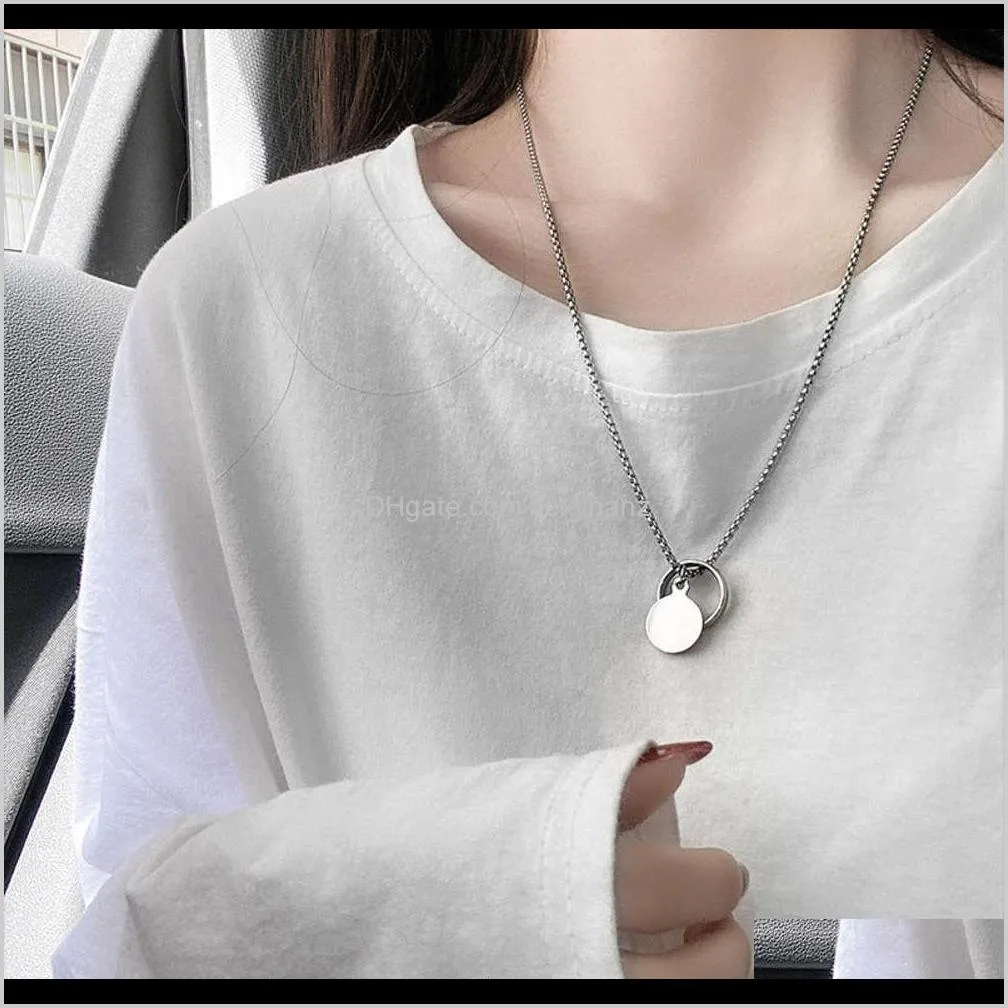 double layer hip hop jumper necklace women`s trendy net red temperament pendant long versatile simple clavicle chain