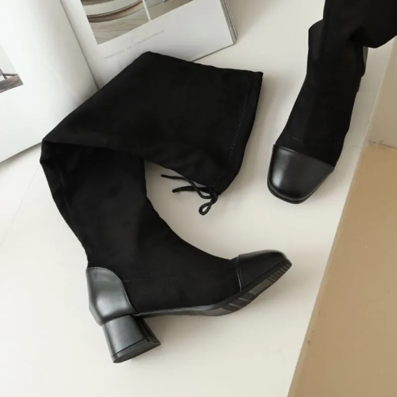 Plus Size 32 43 Donne Sugli Stivali Da Ginocchio Patchwork Toe Toe Donna Stivali Lunghi Moda Scarpe Cool Donna Calzature Donna Da 56 01 DHgate