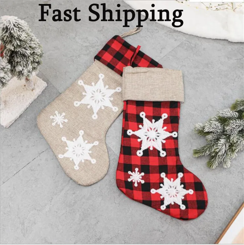 Weihnachtssocken rotes Gitter Weihnachten Stocking Dekoration Socken Santa Cluas Süßigkeiten Geschenk Strümpfe Festival Baum Hängen Anhänger Tasche