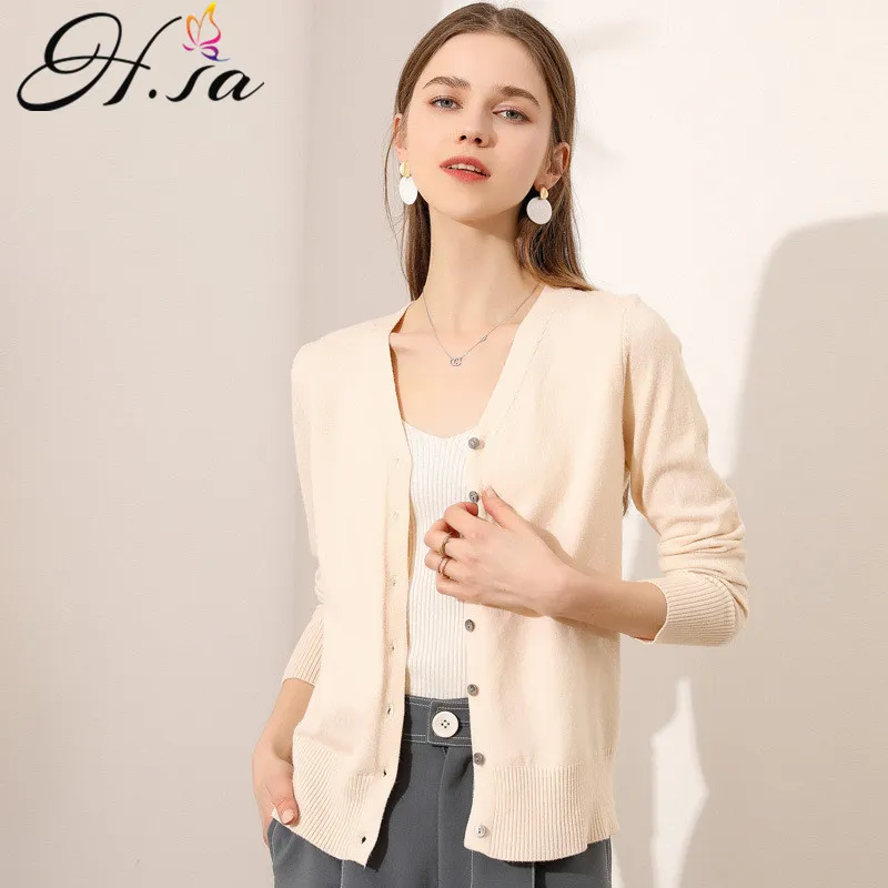 H.SA Cardigan da donna Spring Girls Daily Maglione cardigan con scollo a V Buttup Solid Candy Color Maglieria Abbigliamento casual femminile 210417