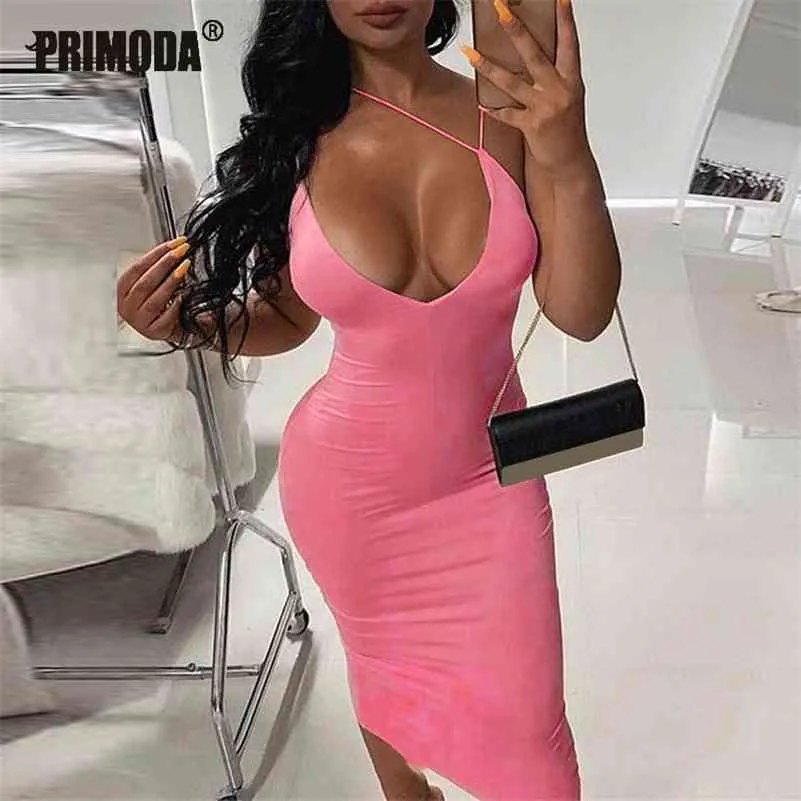 Neon Fashion Sexy Lady Club MIDI платье Лето Женщины Элегантная Партия Флуоресцентный Без спинки Спагетти Ремешок Bodycon Платье PR272G 210630