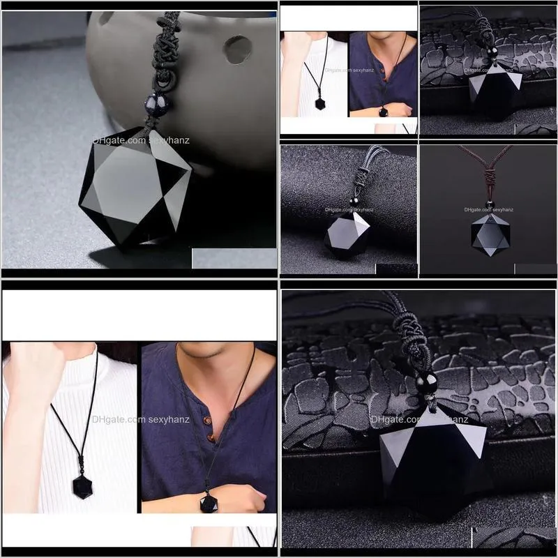 Black Obsidian Natural Stone Pendant Necklace Obsidian Pendant For Women Men Statement Jewelry Gifts Dropshipp qylkew