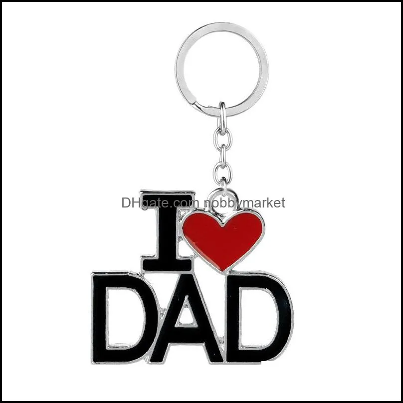 Enamel Alloy Key Rings I LOVE MOM DAD PAPA MAMA Heart Pendant Keyrings Father`s Day Mother`s Day Jewelry Gifts Keychain