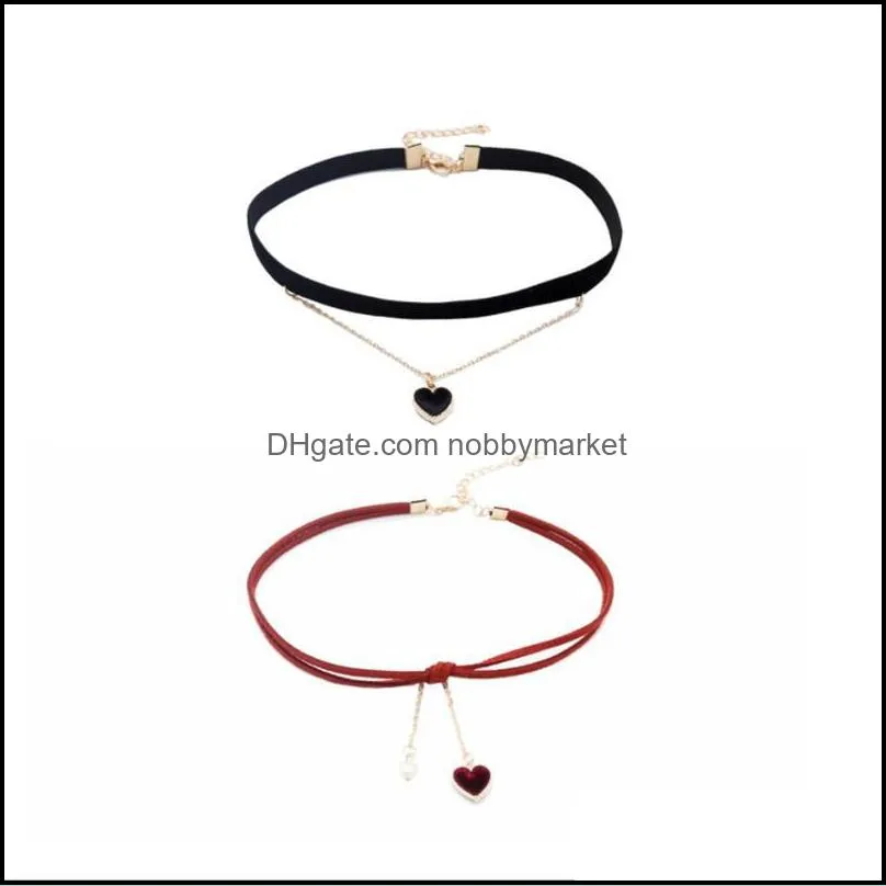 Chokers Necklaces & Pendants Jewelry Black Red Knotted Veet Choker Necklace Woman Collar Party Neck Aessories Heart Pendant Chain Drop Deliv