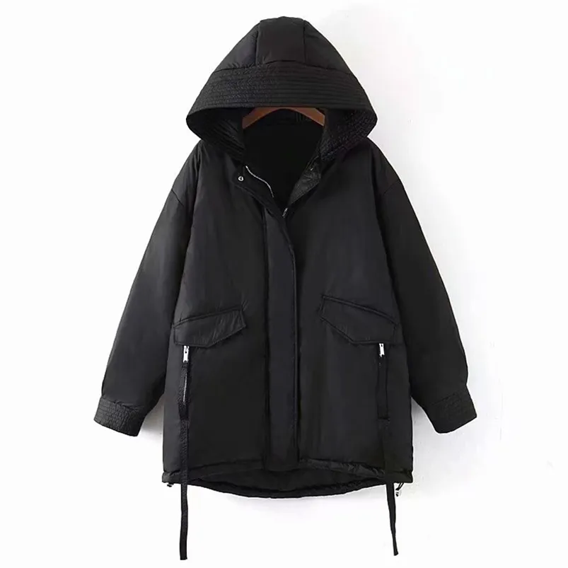 Women Winter Loose Thick Warm Parka Jackets Coats Hooded Down Cotton Plus Size Female Fashion Street Parkas Outerwear 210513