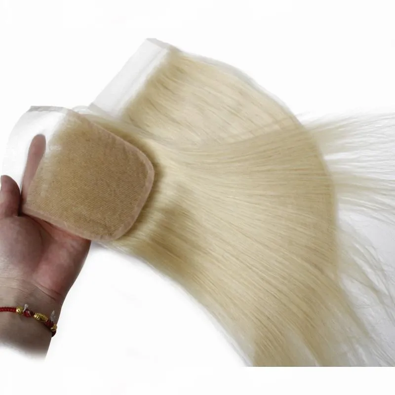 Wholesale 10pcs lot Free Part Straight Brazilian Lace Closure Hair #613 Blonde 130% 4*4 inch Body Wave Lace Top Closures Bleached 10"-2