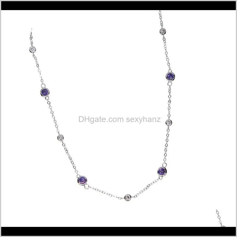 NEW fashion jewelry cz link chain Gold silver color elegant women delicate purple white cz statement necklace1