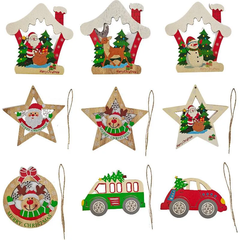 Wooden Laser Engraving Christmas Decoration Ornaments Holiday Gifts Home Wood Chip Accessories Painted Crafts