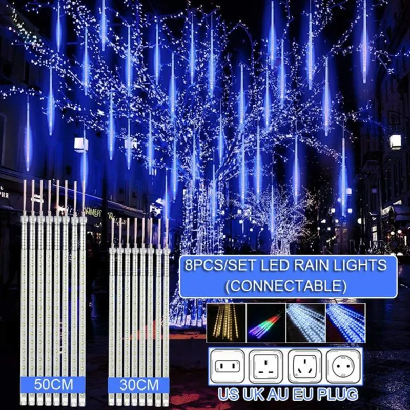 Cordes 50cm 384LED 8 Tubes Étanche Meteor Shower String Lights EU / US Plug Outdoor Fée Guirlande Lumière Jardin Décorations De Noël