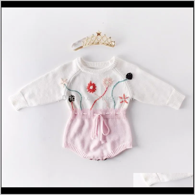 0-24m romper long sleeve bodysuit jumpsuits newborn embroidery flower romper lovely knitted sweet baby girls sweaters clothing