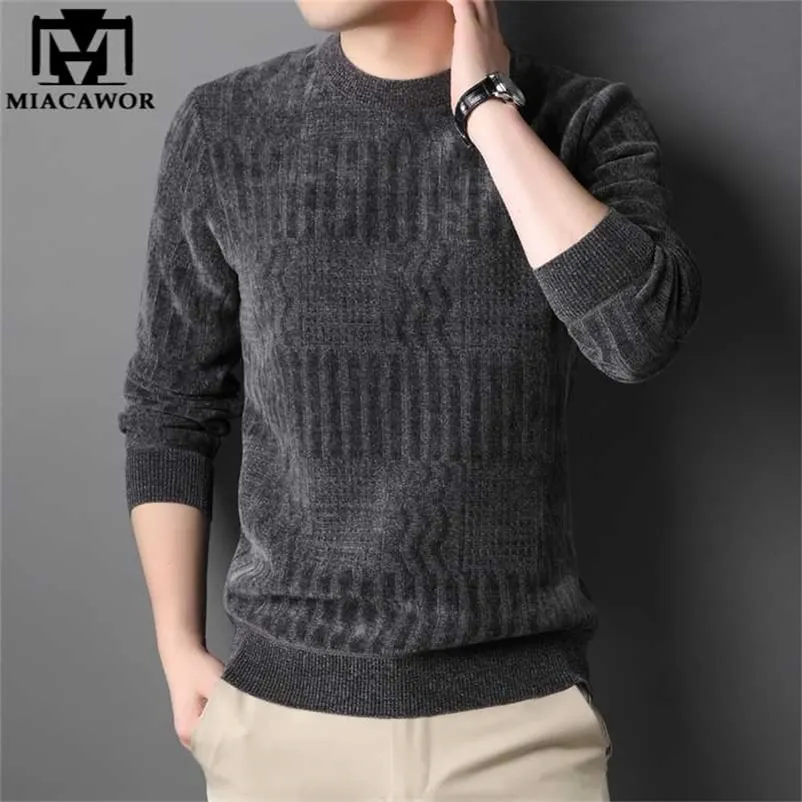 Vintage Striped Knitted Sweater For Men Thick Fleece Winter Grey ...