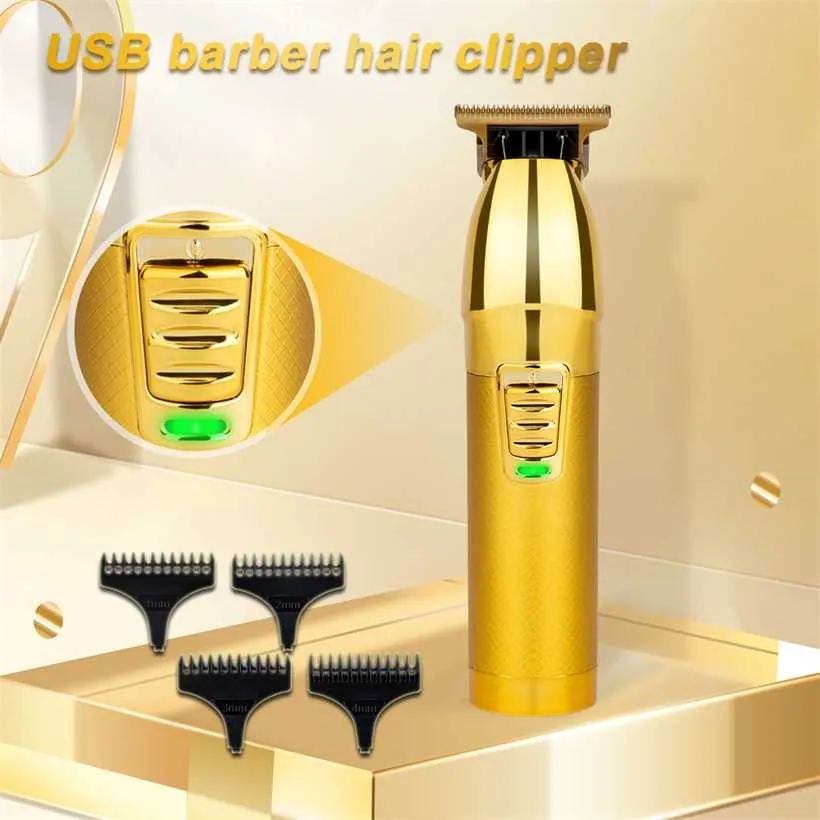 Gold Hair Clipper Professional Cutting Machine Barber Shop Electric Trimmer Rechargeable Men Beard Shaving T-Outliner 10W 220106