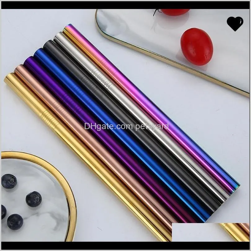 12*215mm 304 stainless steel straw 7 colors straight milk tea straw reusable colorful drinking straw bar drinking tool 97 n2