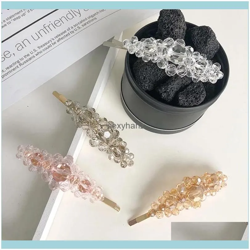 Crystal pearl flower side hair clip fashion hair accessories female alloy transparent hairpin wild boutique headwear clip