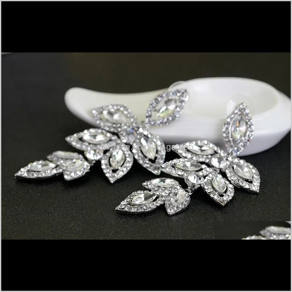 full rhinestone long leaf earring crystal leaves dangle wedding jewelry women prom party studs earrings top quality engagement gift