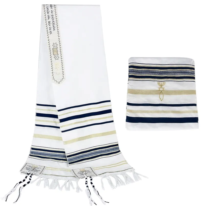 Messianic Je tallit écharpe de châle de prière Israël avec sac de talis pour hommes femmes 180 * 50cm 220104