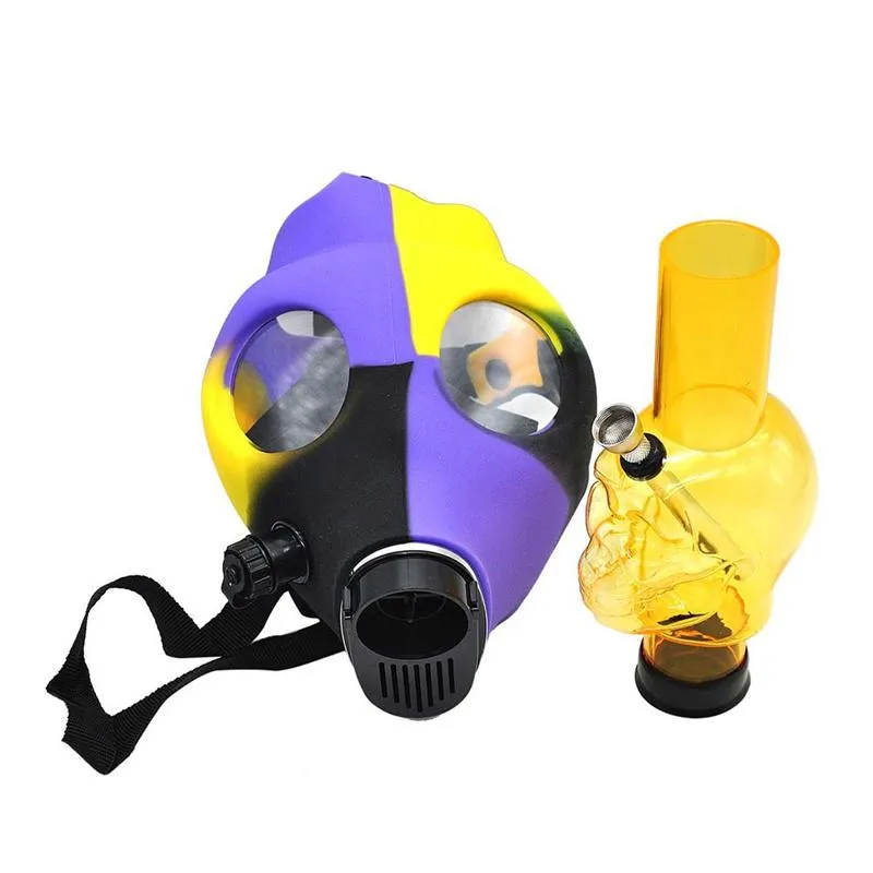FDA Silicone Máscaras de Gás de Água Bongo Tabaco Hookah Shisha Tubulação de Água Colorida Máscaras de Silicone de Silicone Acrílico Bongo FDA Máscaras De Gás De Silicone B