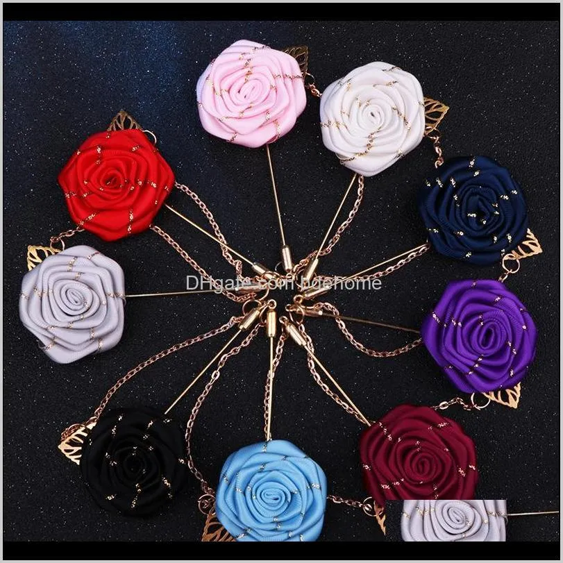 vintage mixed fabric rose brooches tassel chain men suit collar brooch broche lapel pin brooches for women jewelry accessories 450 t2