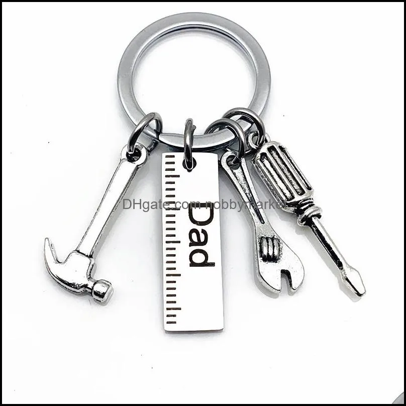 Key Rings Jewelry Mini Hand Tools Chains Ring Wrench Screwdriver Hammer Keychain Charm Holder Stainless Steel Keyring For Father Day Dad Gra