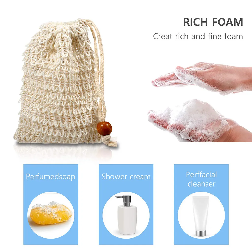 Natural Exfoliator Sponge Pouch Ramie Shower Exfoliator Sponge Pouch Comfortable Blister Mesh Soap Saver Bag Foaming Net